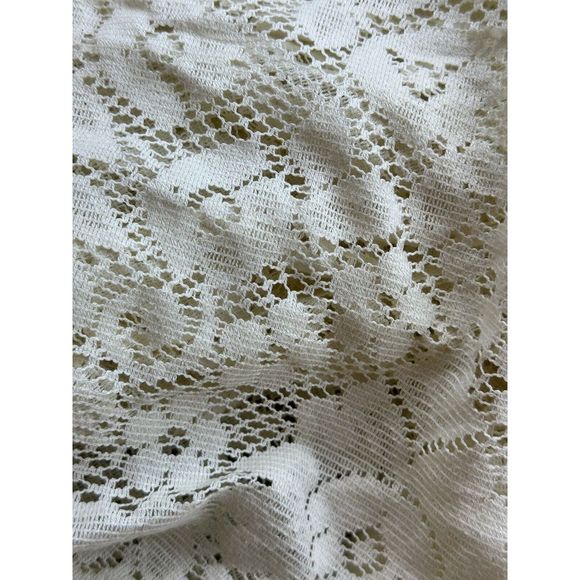 Vtg Quaker Lace Style Tablecloth 82x64 Floral Ivory Cream Rectangular Scalloped - Picture 5 of 6